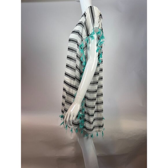 Black & White Striped Lightweight Kaftan With Tassels One Size 100% Polyester Wo - Picture 14 of 16